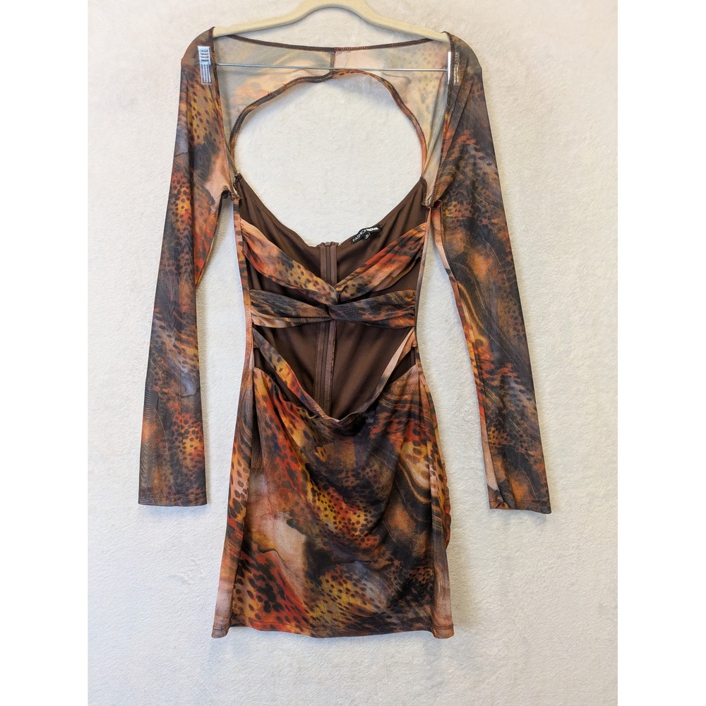 Fashion Nova Women's Size M Mini Dress‎ Brown Orange Leopard Print